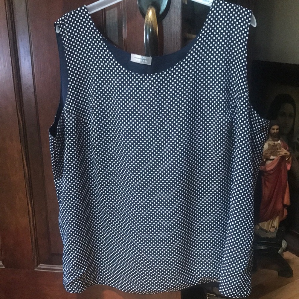 Polka Dot Sleeveless Shell Top - Navy and White